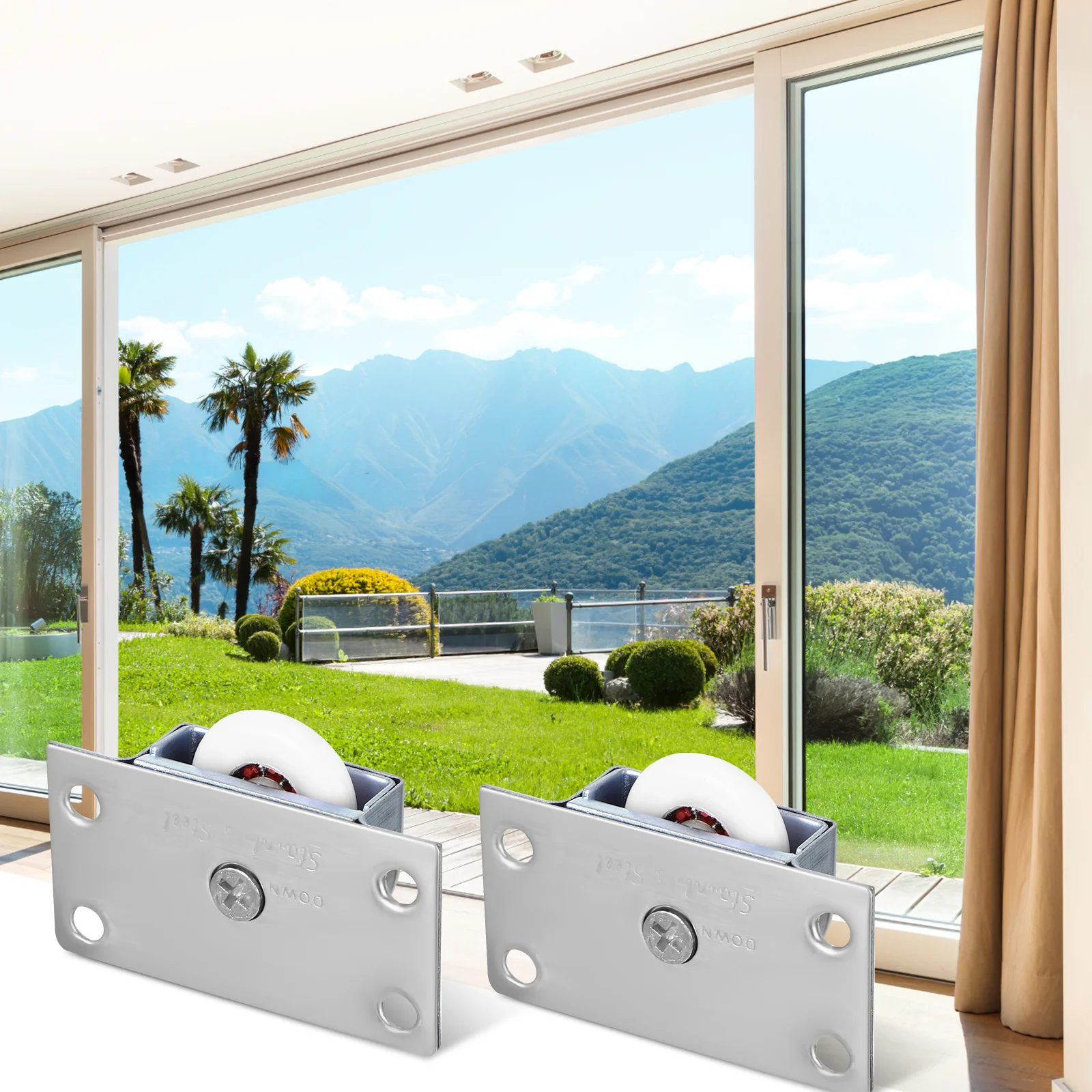 

6pcs Stainless Steel Sliding Door Wheels Heavy Duty Cabinet Guide Rollers For Wardrobe Closet Barn Patio Glass Shower Door