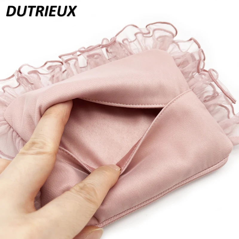 Fashion Japanese Style Sweet Cute Ladies Love Embroidery Soft Yarn Lace Tissue Bag Elegant Casual Storage Bags for Women