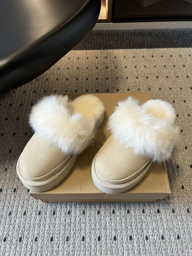 

Winter 2025 Fashion Thick Bottom Plush Half-drag Design Women's Casual Warm Vintage Cotton mop