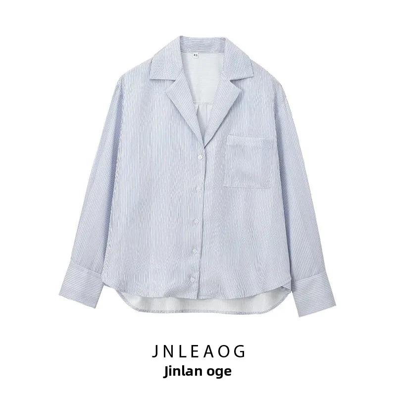 

JNLEAOG Women's Faionable Striped irt Versatile Design Classic Fit Polyester Fiber Long Sve Girls' irt Button Closure