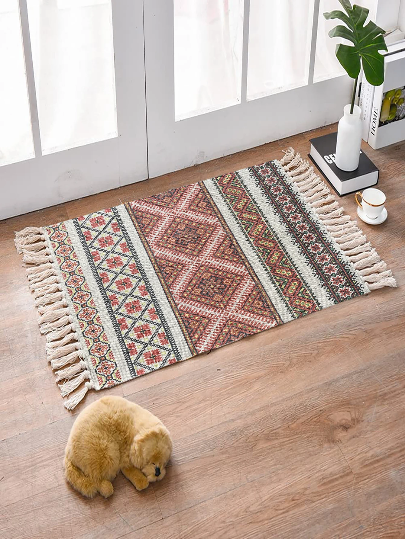 3 X 2 Woven Mats Bohemian Cotton Door Mat Area Rug Living Room Non Slip Washable Handmade Floor Carpet  With Tassels Dropshiping