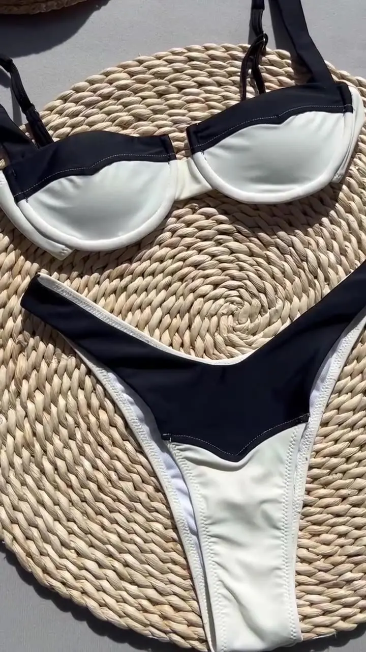 Conjunto de Bikini estilo Push Up para mujer, traje de baño Sexy de retales blanco albaricoque, ropa de playa, traje de baño para mujer 2025