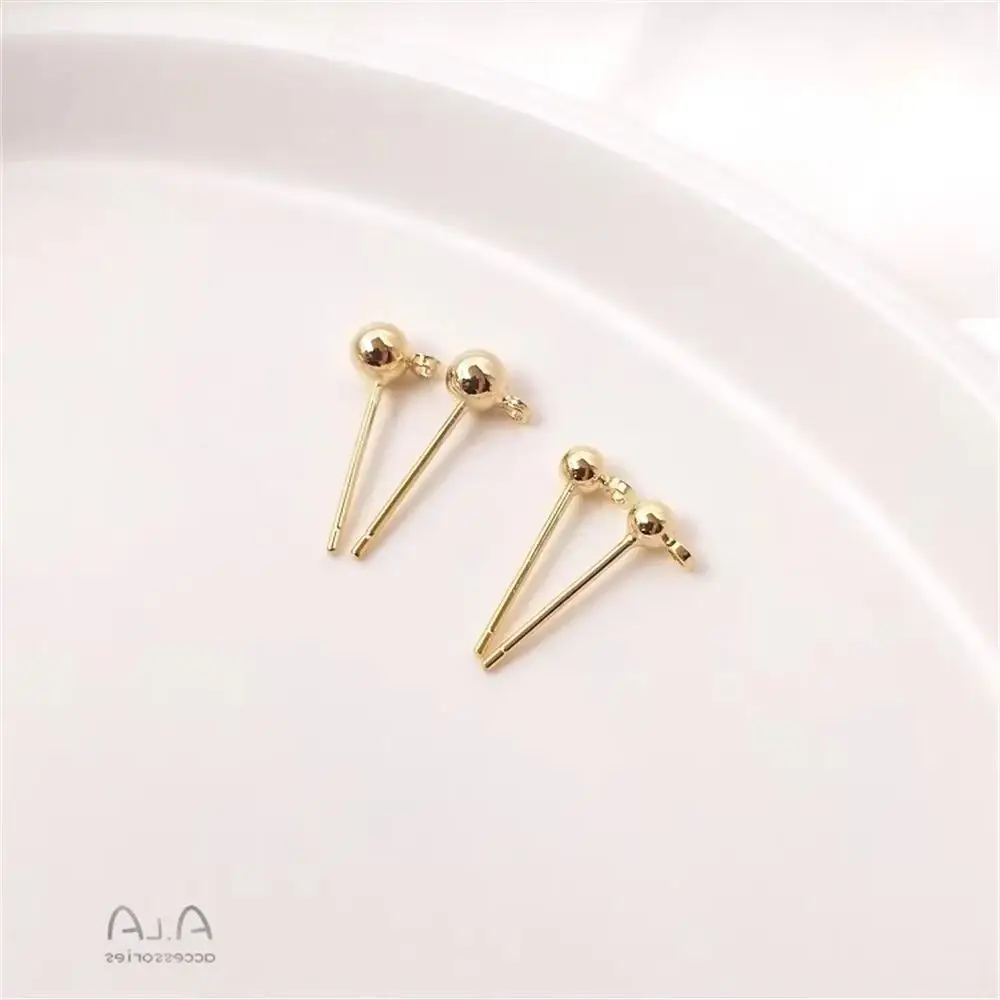 S925 Sterling Silver Plated 18K14K Light Gold with Hanging Rings, Bean Earrings, Ball Needles, DIY Ear Accessories E033