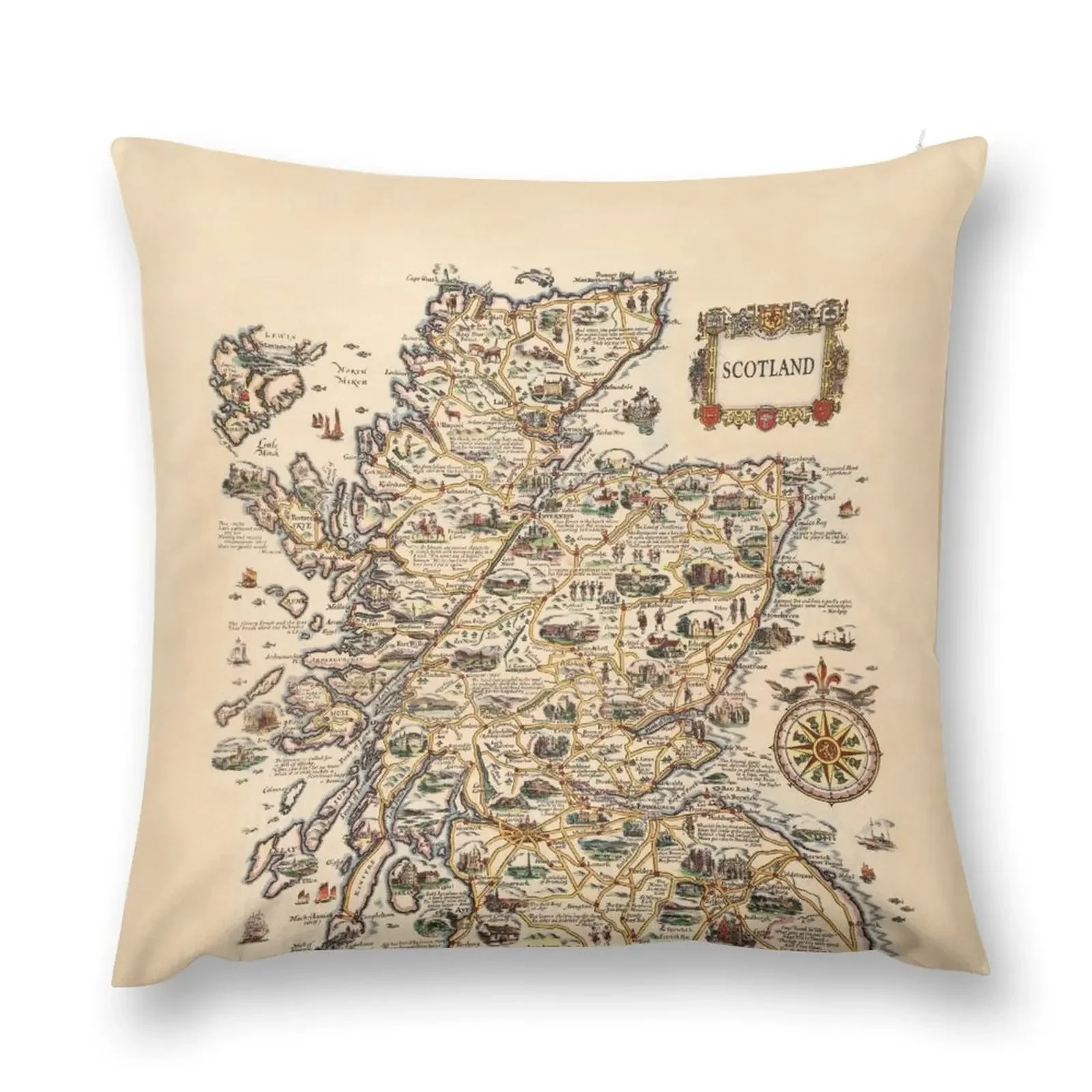 1927 vintage Scotland map design - unique gift idea Throw Pillow Sitting Cushion Custom Cushion Photo pillow