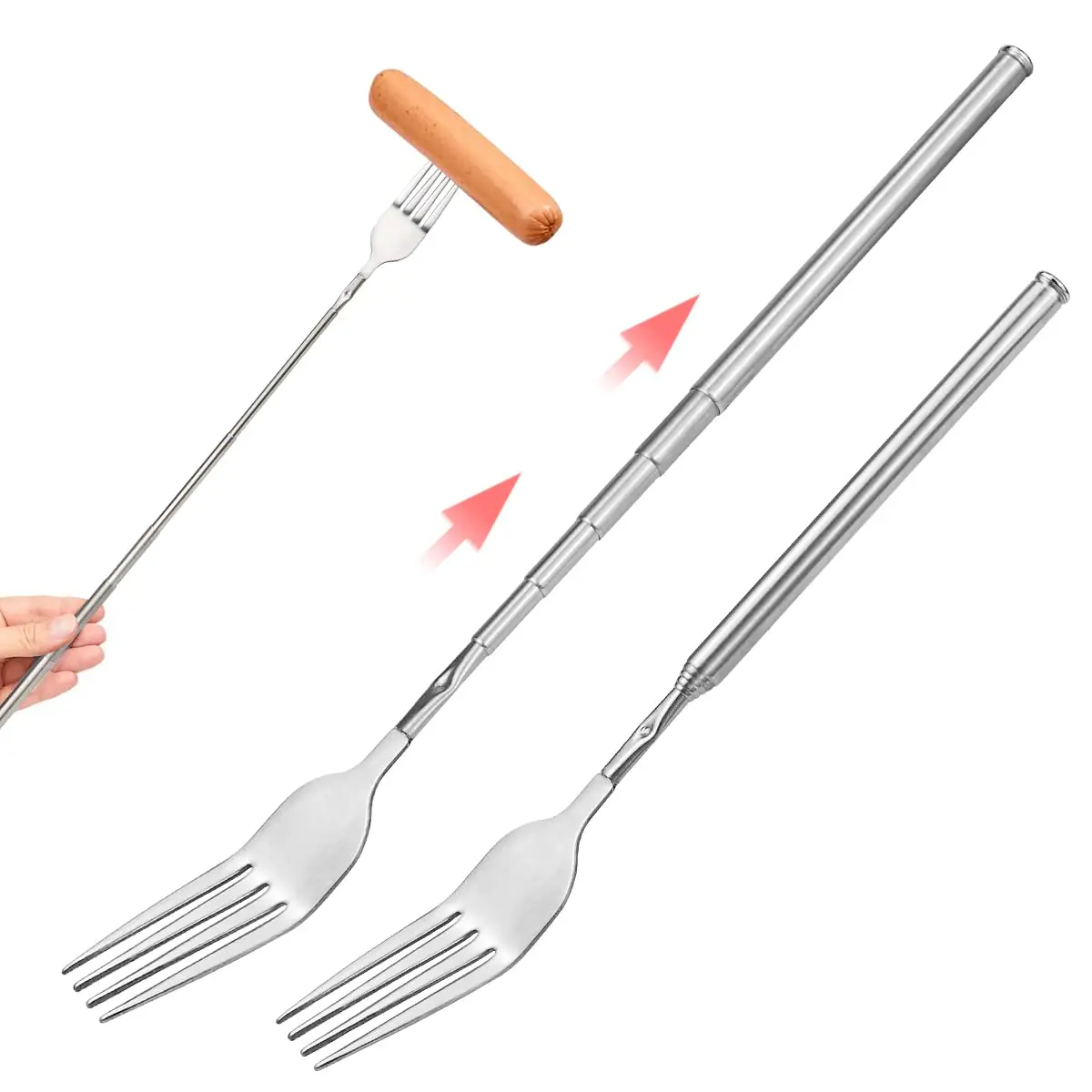 Stainless Steel Telescopic Extendable Fork Dinner Fruit Dessert Long Cutlery Forks BBQ Meat Fork Kitchen Accessories Tools