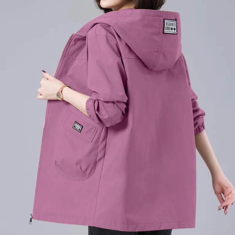 

Slimming Effect Women's plus Size Coat Hooded Medium Length Spring New Style Commute Style Loose Fit Long Sleeve Zipper