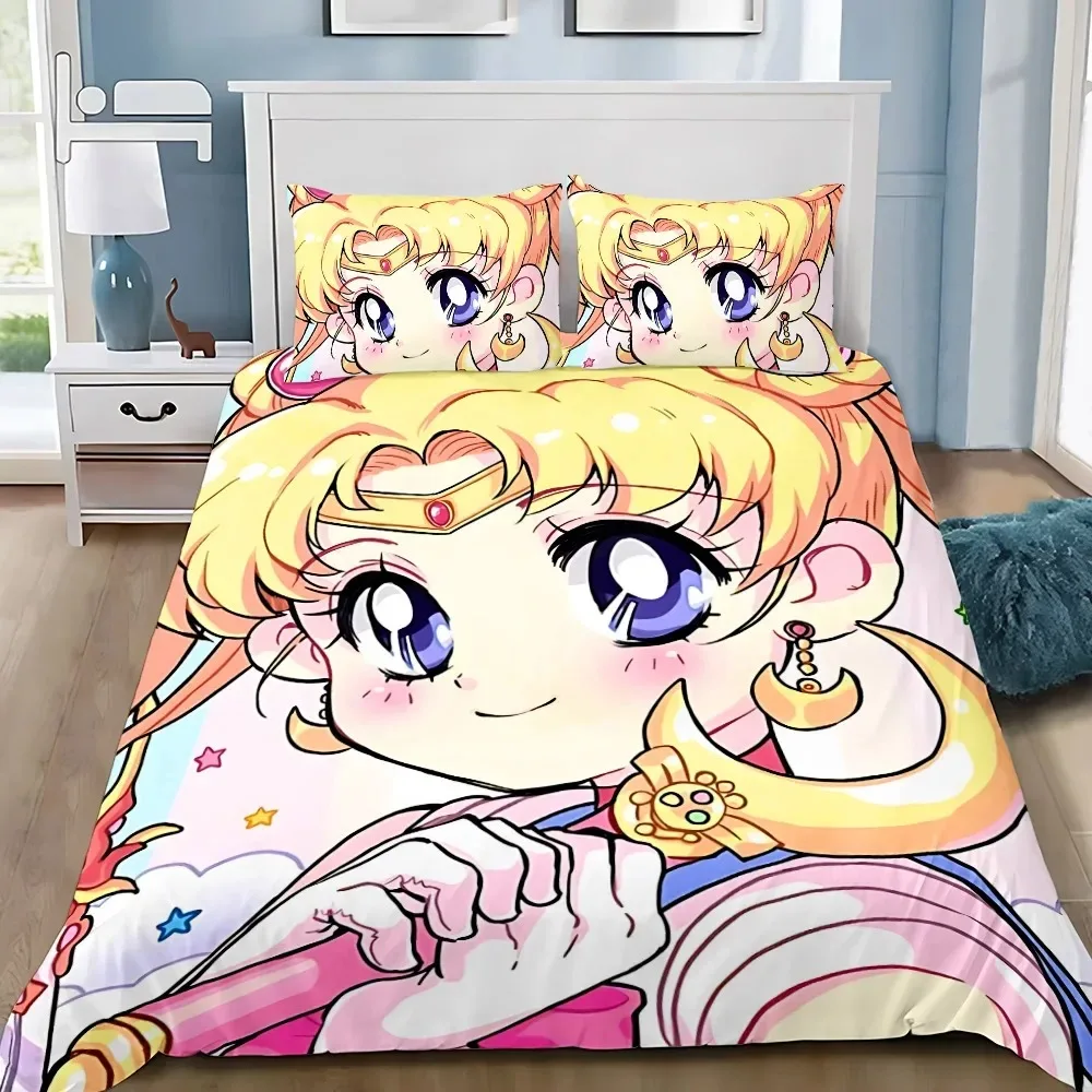 新発売！セーラームーン-アニメ寝具セット-掛け布団カバー-100-マイクロファイバー-子供と大人向け-2～3点セット-キッズギフト