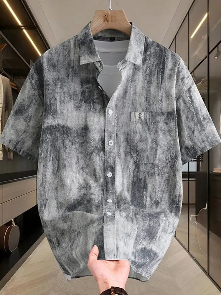 

Summer New Men's Casual Faion ort Sve irt Tie Dye Print Loose Fit Youthful Sle Top Quali Material Comfortable Wear