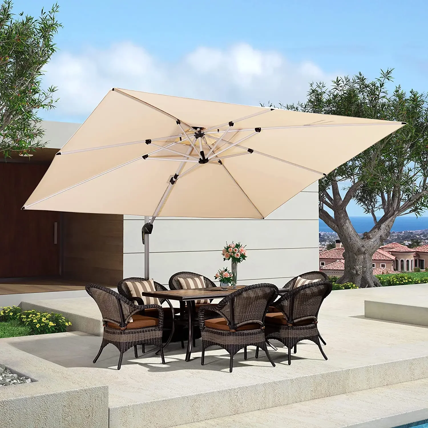 Rectangular Cantilever Patio Roman Beach Umbrella Commercial Parasol Umbrella Garden Restaurant Outdoor Hotel 360 Tilt 10ft 3M