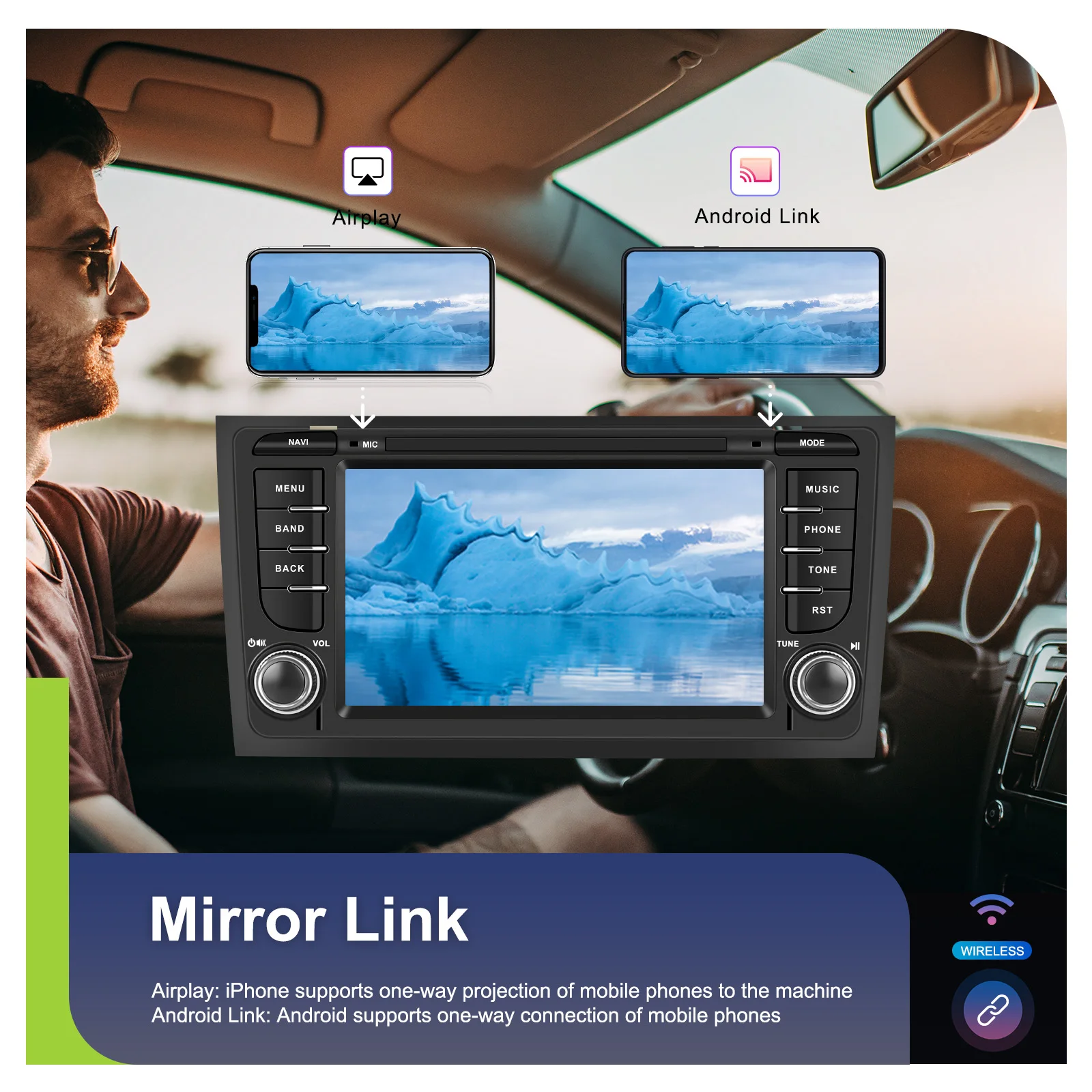 Autoradio Podofo 7'' 2Din Carplay pour AUDI A6 C5 1997-2004/S6 1999-2004/RS6 2002-2006 Android Auto GPS Navi FM/RDS