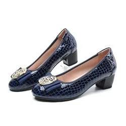 Spring and Autumn Boat Shoes Genuine Leather Soft Sole Mid-Heel Shoes Bow Heels Ladies Women Womens Round Toe Slip-on Women's 42