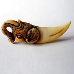 Rare China old Tiger Teeth art elephant carving bone Statue pendant art