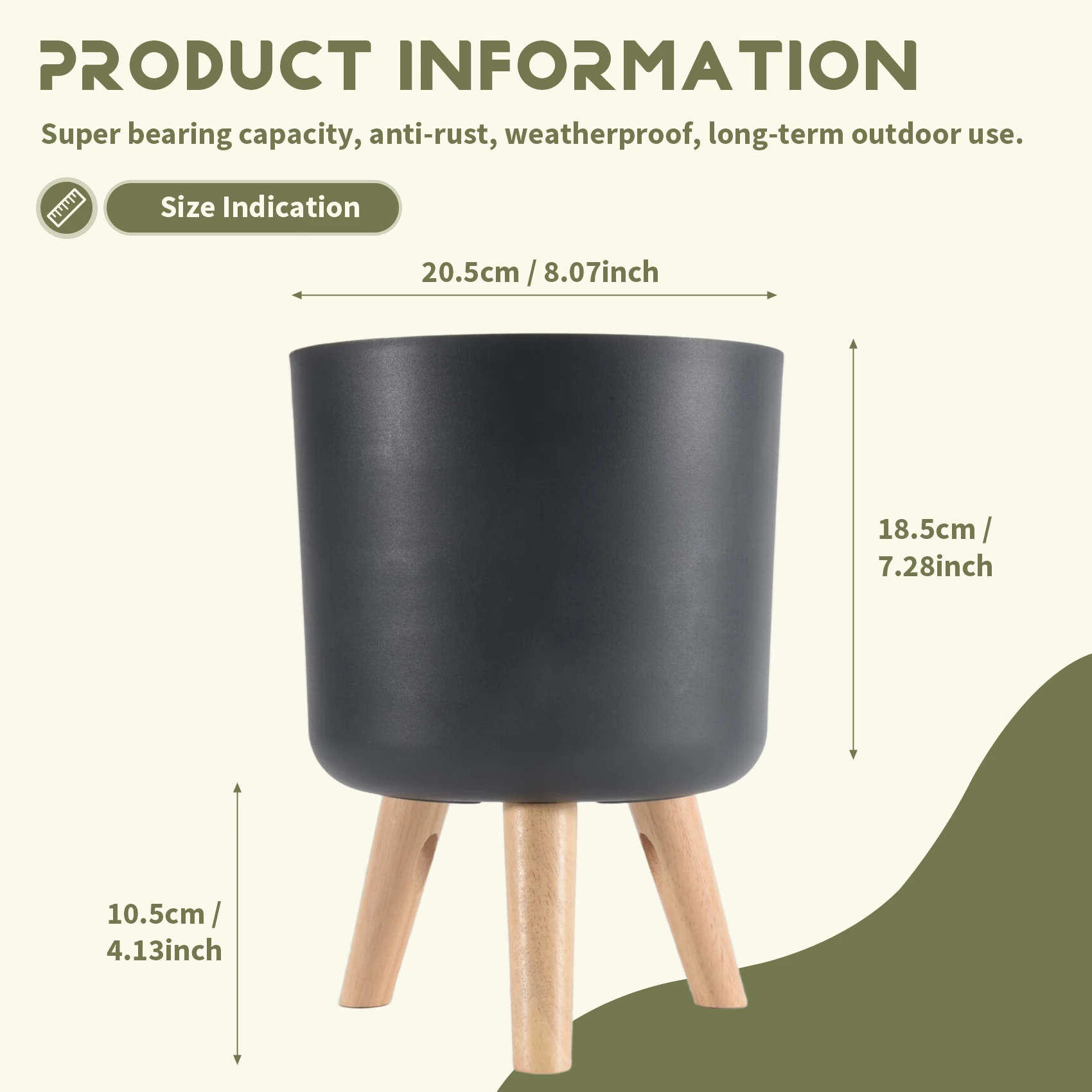 PZHI Modern Plant Pots with Wooden Legs, Floor Standing Flower Pot Holder for Bedroom Living Room Home Garden, 29cm
