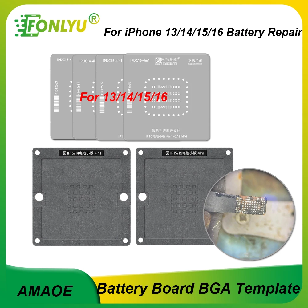 AMAOE Battery Board BGA Reballing Template for iPhone 13 14 15 16 Positioning Plate Tin Planting Motherboard PCB Repair Tool