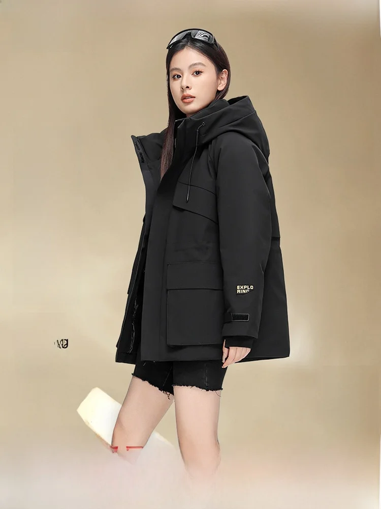 

Bla Obsidian Goose down Jaet Snow Flng Spring New ort Sle Warm Cozy Hooded Ele Sweet College Sle Polyester Fiber