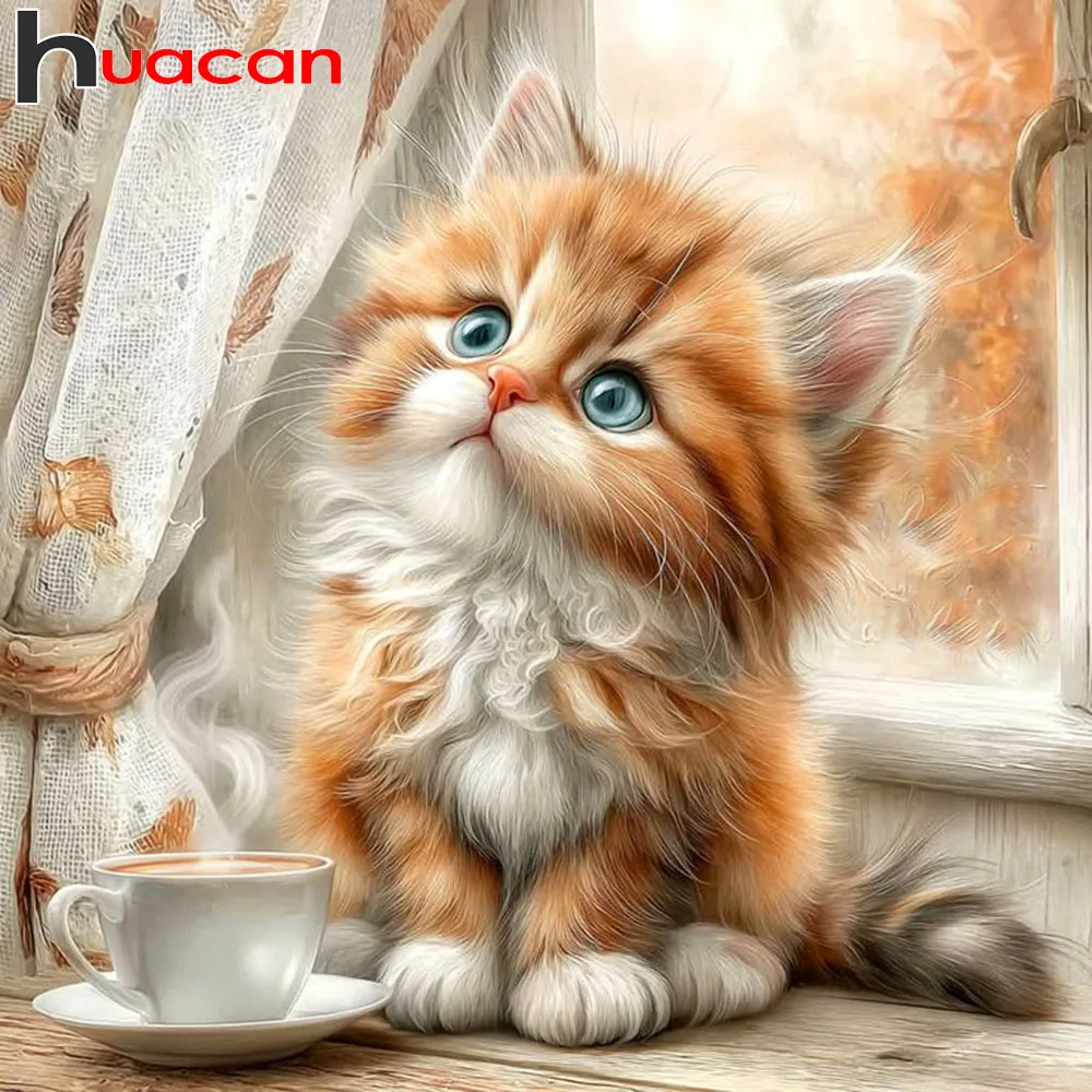 Huacan Diamant-Gemälde, Katze, Herbst, Diamant-Stickerei, Tierlandschaft, neue Kollektion 2025, dekorative Gemälde