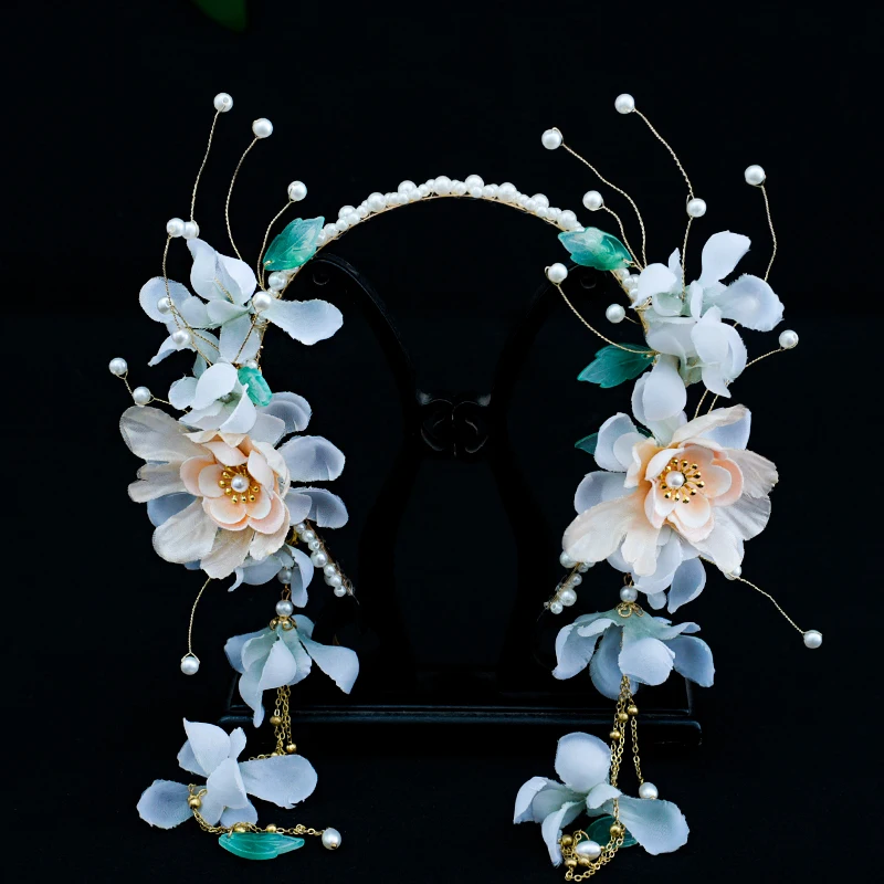 Hanfu Haar Reifen Vintage chinesische Blumen Perle Quasten Prinzessin Kopf bedeckung Buyao Braut Haarschmuck Frauen Mädchen Haarschmuck