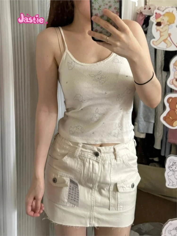 Rabbit Eyelet Cute Slim Tank Top Woman Cotton Tight Chic Sweet Camis Fashion Homewear Outwear Sleeveless Crop Tops Y2K 2024 New