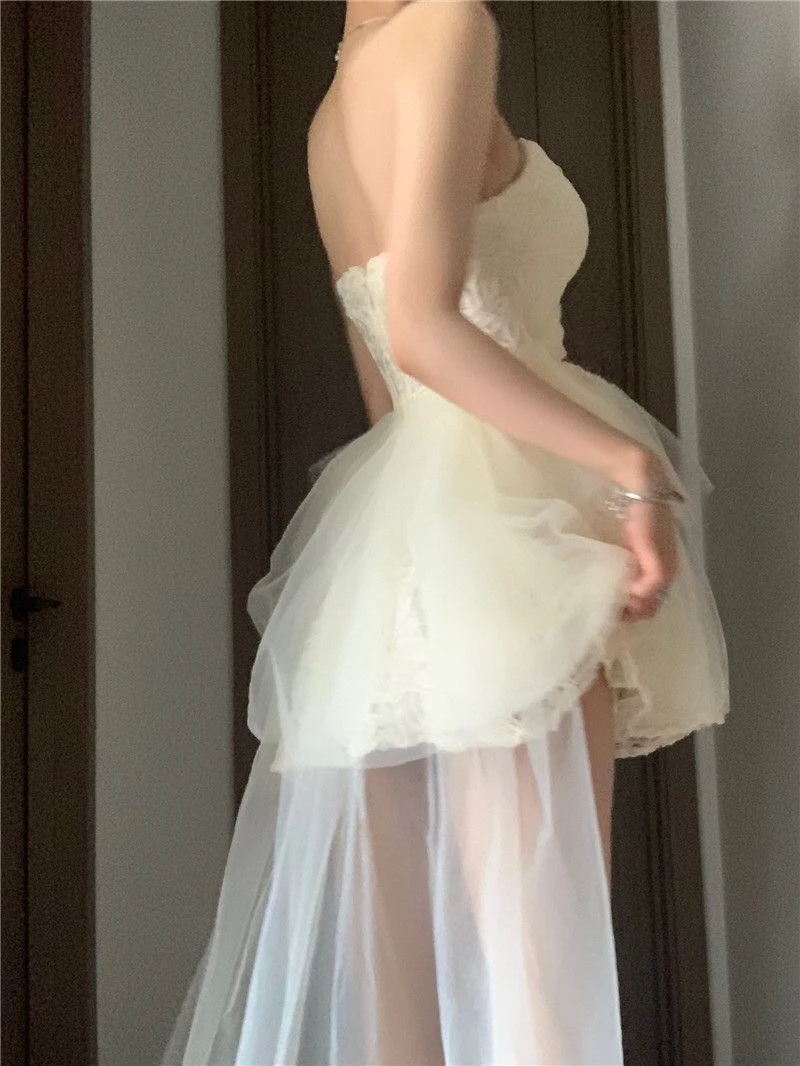 Ele hoch tailliertes A-Linien-Spitzenkleid Dr. Sexy One-Shoulder-Prinzessink-Kleid mit Schleppe ort Svel Summer Fairy T Dr