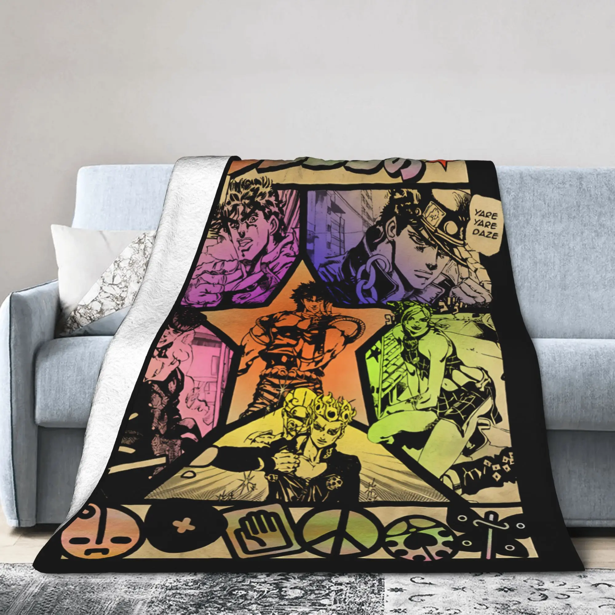 Jojo Bizarre Adventure Blankets Flannel All Season Anime Manga Multi-function Thin Throw Blankets for Bedding Plush Thin Quilt