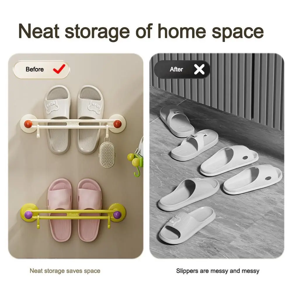 

Durable Dopamine Color Wall Mounted Towel Rack with 4 Hooks Saving Space Shoes Rack Plastic Punch Free Towel Bar Bathroom