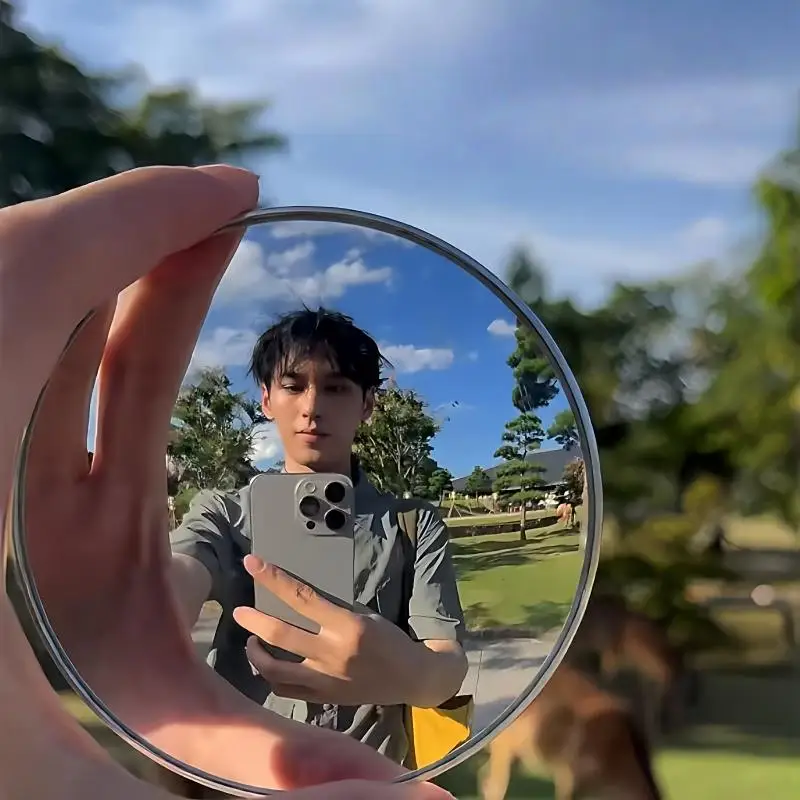 Girls Travel Selfie Convex Mirror Compact Round Design for Makeup Photography Props