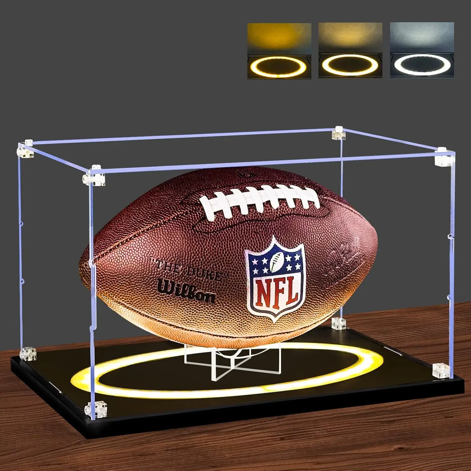 

Full Size Acrylic Football Display Case with Light, Removable Stand, UV Protected for Collectors