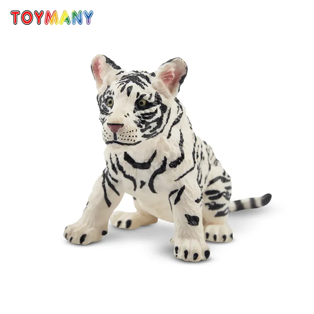 Toymany Simulation Sitting White Tiger Cub Wildlife  Animal Model Toy Mini Figures Dolls Action Figurines Toys Children Gift