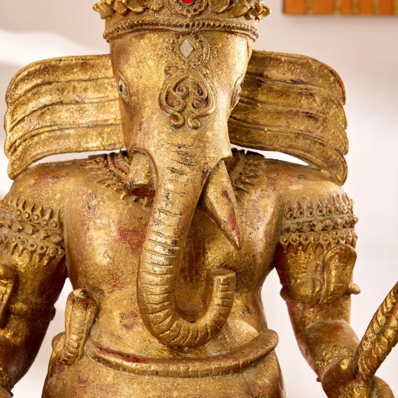 Wood carving elephant ornament South East Asia style decoration auspicious lucky opening gift