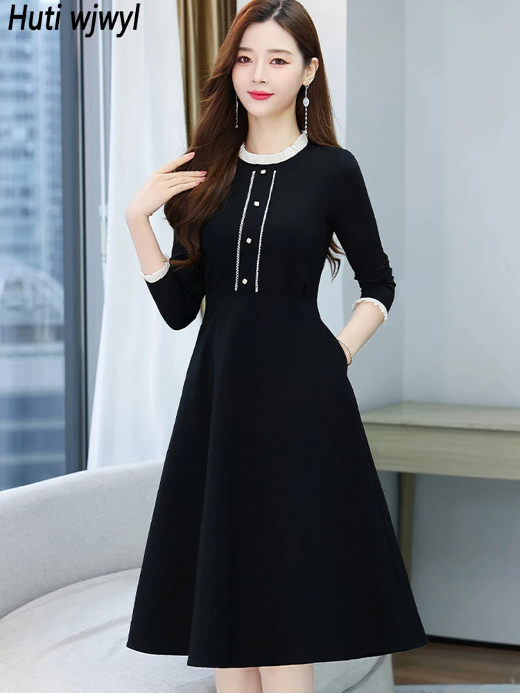 

Spring Autumn Black Vintage Party Vestidos Women Long Sleeve Elegant Casual Midi Dress 2024 Bodycon Chic Prom Luxury Night Dress
