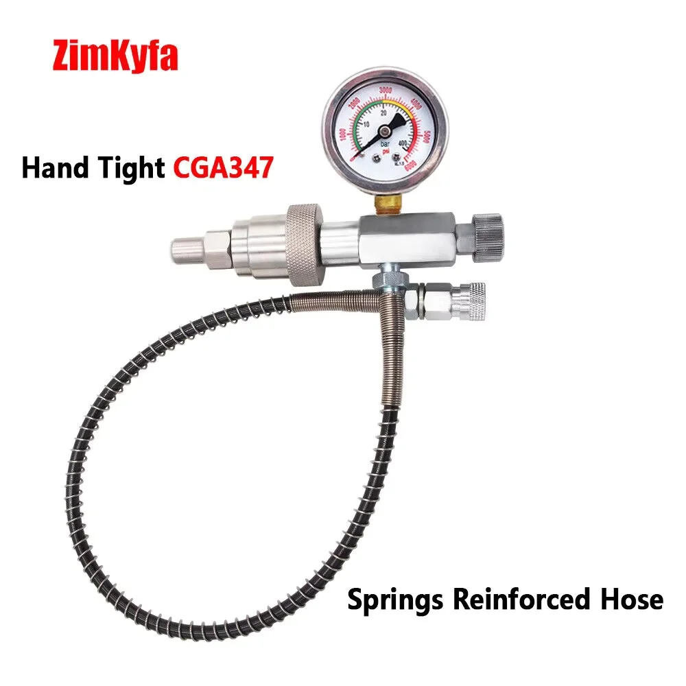 

Scba Fill Station Charging Adapter w/Hand Tight CGA347 Connector and 50cm High Pressure Hose Scuba Tank with CGA347 Connection