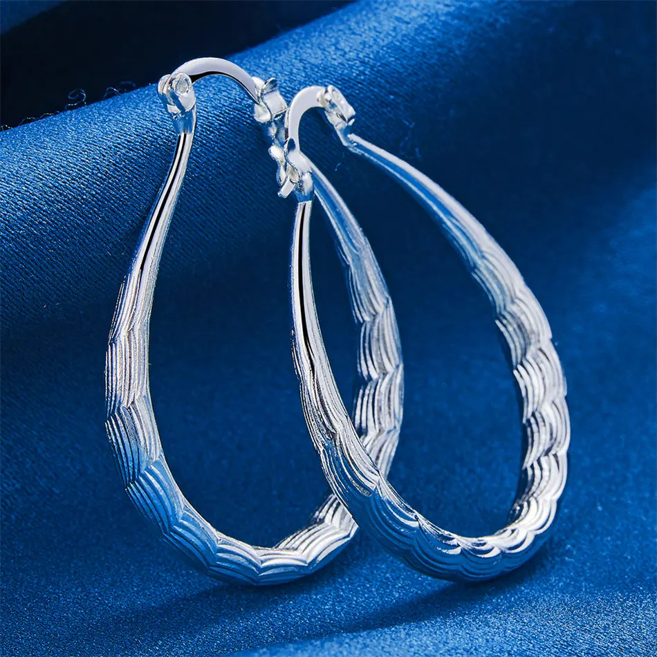 925 Sterling Silver 30mm Exquisite Wave Textured Large Hoop Earrings for Women Fashion Gift Accessories Party Jewelry - view 4