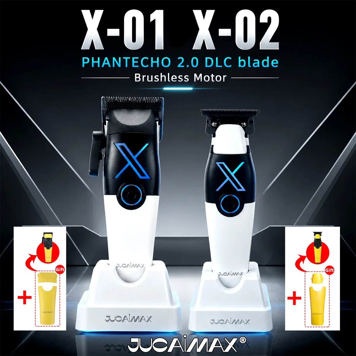 JUCAI X-01 X-02 Professionelles Haarschneidemaschinen-Set für Männer DLC-Klinge 8000RPM Bürstenloser Motor mit Ladestation Haarschneidemaschine