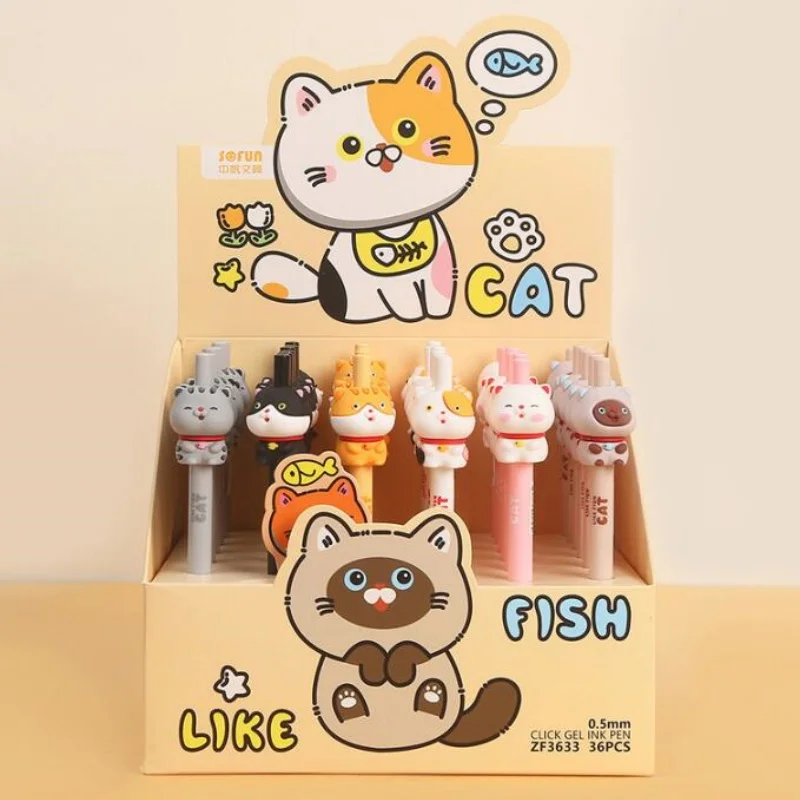 36-pz-lotto-kawaii-cat-press-penna-gel-carino-05mm-inchiostro-nero-penne-firma-regalo-promozionale-materiale-scolastico