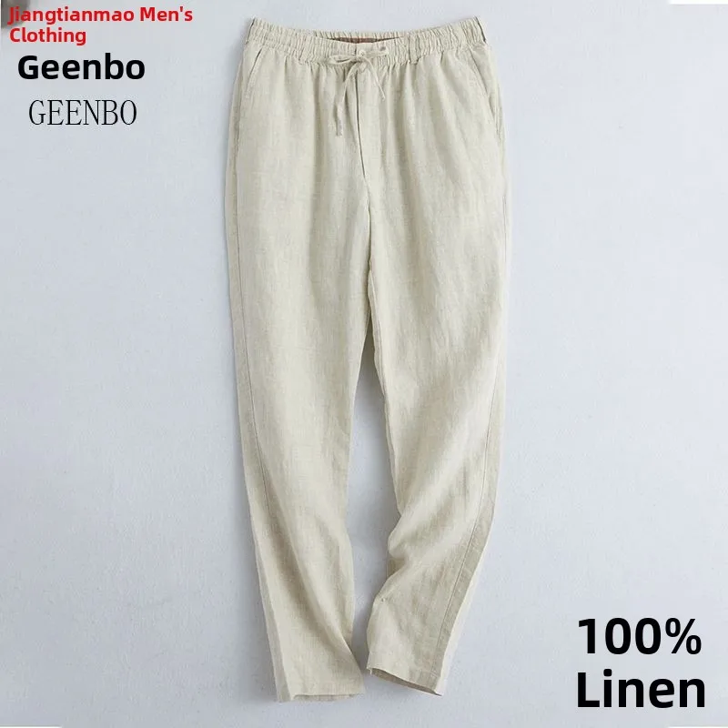 

Loose Straight Leg Linen Cotton Men's Casual Pants Summer Thin Model Faionable Urban Sle Cool Sensation Roll up Hem