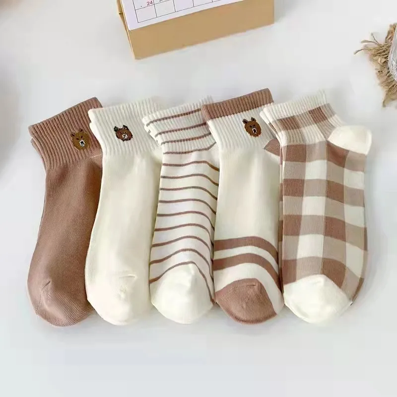 

Spring And Summer Women's Socks Thin Japanese Cute Bear Boat Socks Striped Casual Wild Sports Socks Wholesale