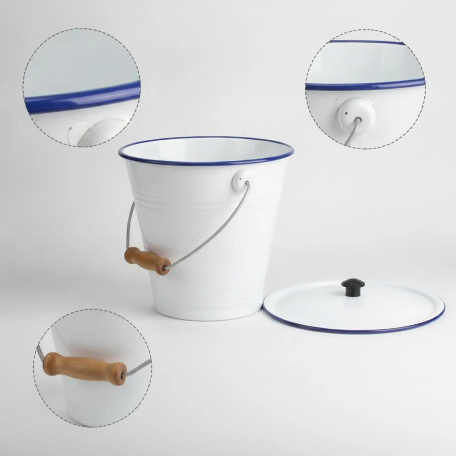 Enamel Storage Bucket with Lid for Dry Goods and Liquid Containment in Home Spaces
