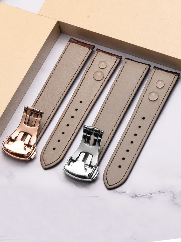 For Omega Crocodile Genuine Leather Watchband De Ville Seahorse Super Original Watch Strap Men And Women 19mm 20mm 21mm