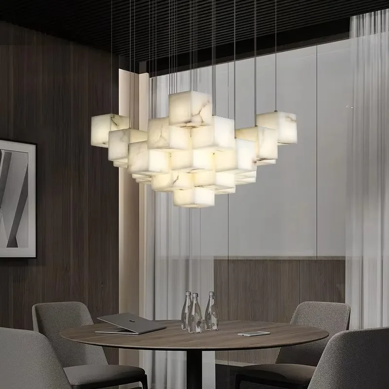 Modern Minimalist Full Copper Lamp Luxury Villa Dining Chandelier Ring Design Chrome Long For Hotel For Study Living Lighting