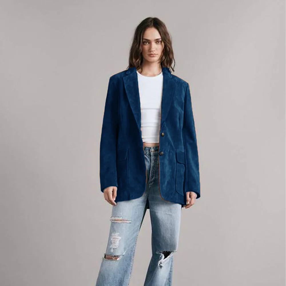 Chaqueta de ante para mujer, abrigo elegante con botones de botonadura única, ropa de tendencia para mujer, novedad de 2024