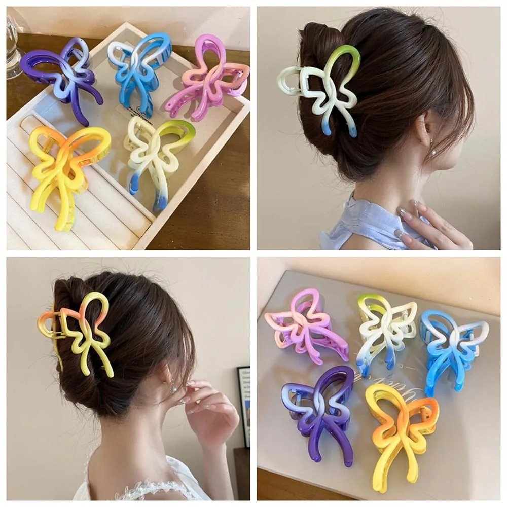 Gradient Color Butterfly Hair Claw Hollow Hairpin Ponytail Holder Butterfly Hair Clip Grab Clip Headwear Large Shark Clip