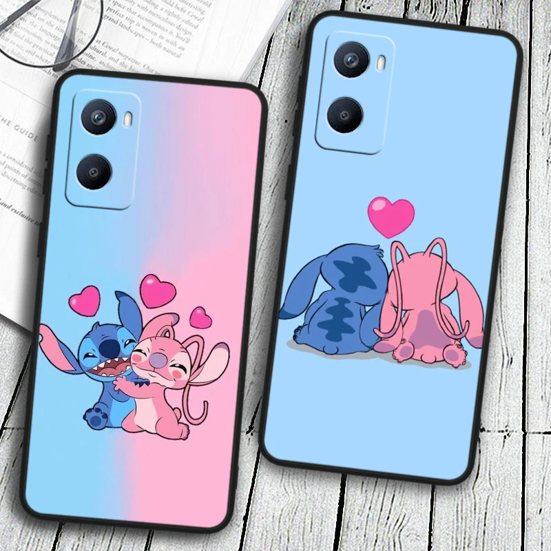 Stitch Angel Disney Copule For OPPO Reno 10 9 8 7 6 5 4 Z SE Pro Plus Lite Soft TPU Shockproof Black Phone Case