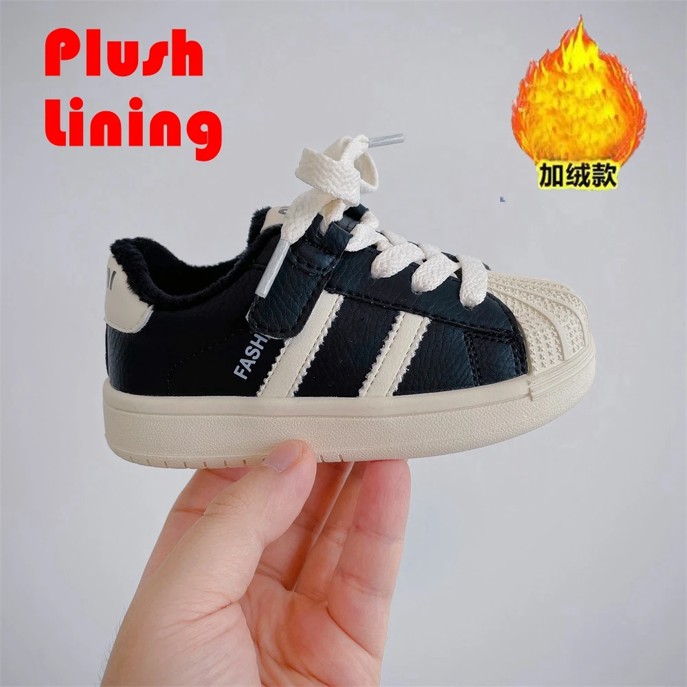 Toddler baby winter warm casual shoes boys and girls plush soft bottom outdoor sports shoes children\'s shoes kids canvas shoe