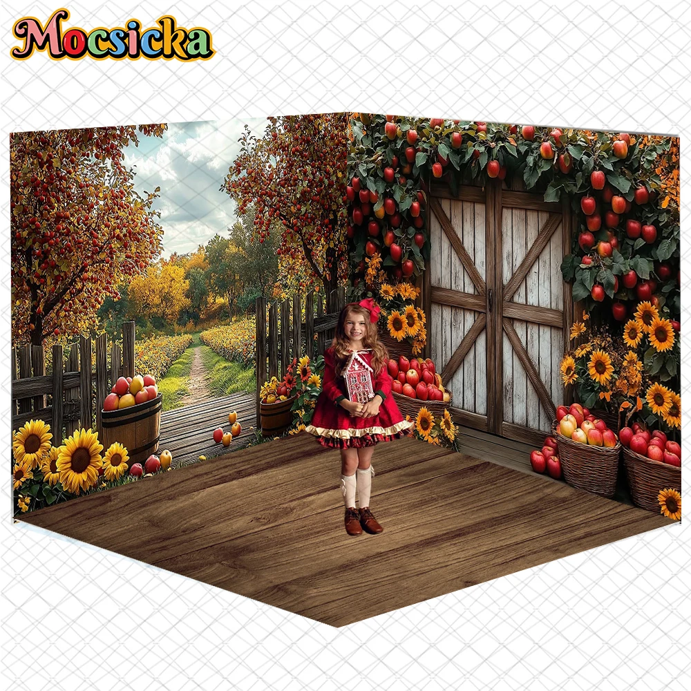 

Mocsicka Autumn Backdrop Pumpkin Sunflower Apple Tree Pumpkin Harvest Decoration Adult Child Kid Photo Background Fall Wallpaper