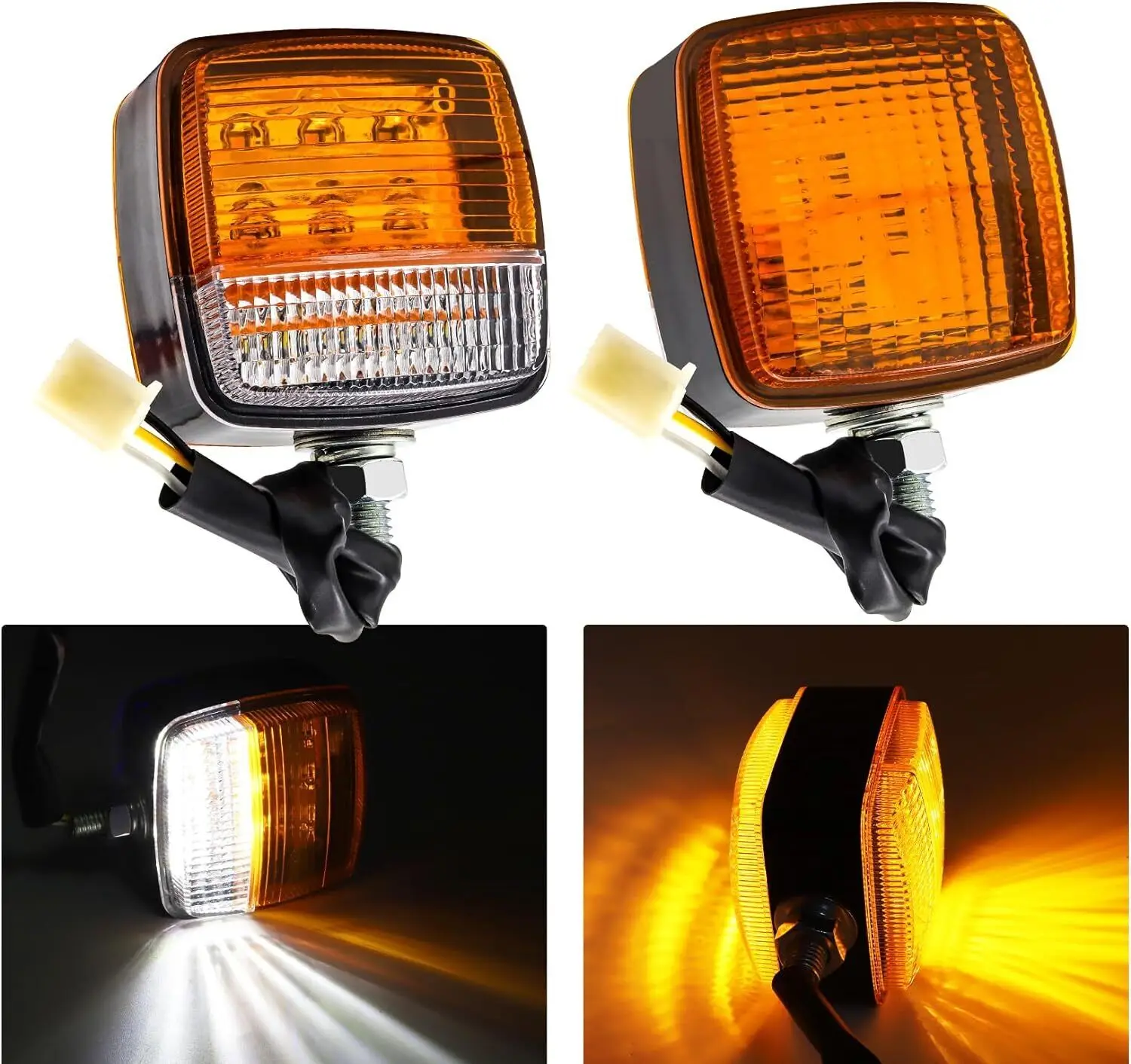 Lampu sein LED Forklift 2 buah 12-80v, lampu sein wajah ganda untuk truk Trailer kargo kotak Amber putih truk lampu posisi