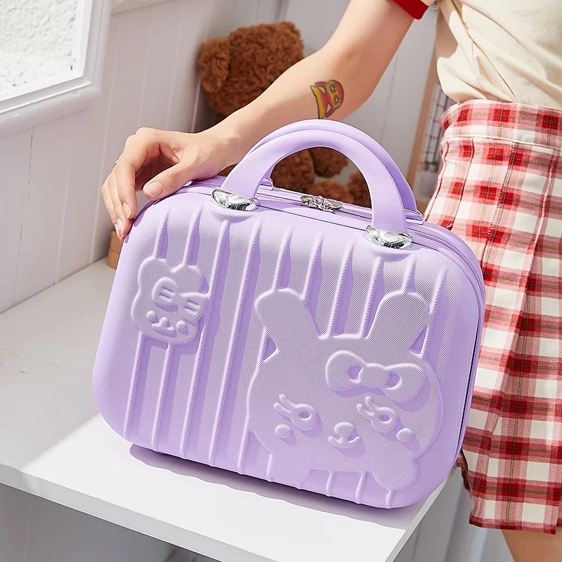 Cute cartoon suitcase for women, 14 inch small password makeup box, portable luggage, storage bag, travel box