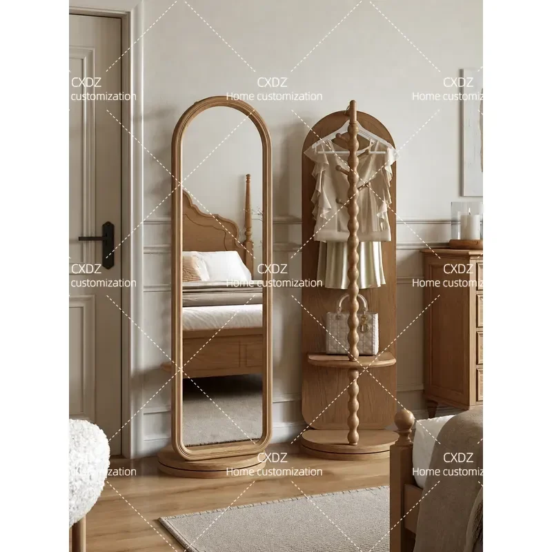 solid wood full-length mirror coat rack integrated rotatable natural wind bedroom full-length mirror household