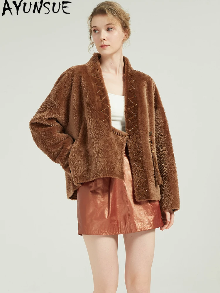 AYUNSUE 천연 양가죽 모피 코트 여성 겨울 의류 양털 진짜 가죽 재킷 여성용 신상 아우터웨어 따뜻한 2025