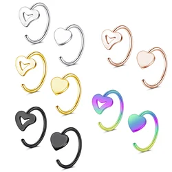 2pcs /5pcs C-Shaped Hollow Heart Decoration Nose Ring Stainless Steel 5 Colors Female Personality Nose Ring Jewelry