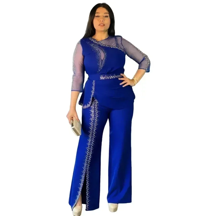 

African Clothes for Women 2 Piece Autumn Elegant 3/4 Sleeve Top Long Pant Matching Sets Outfits Dashiki Africa Clothing L-3XL